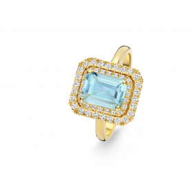 BAGUE OR JAUNE AIGUE MARINE & DIAMANTS