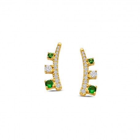 BOUCLES D'OREILLES OR JAUNE DIAMANTS & TSAVORITE